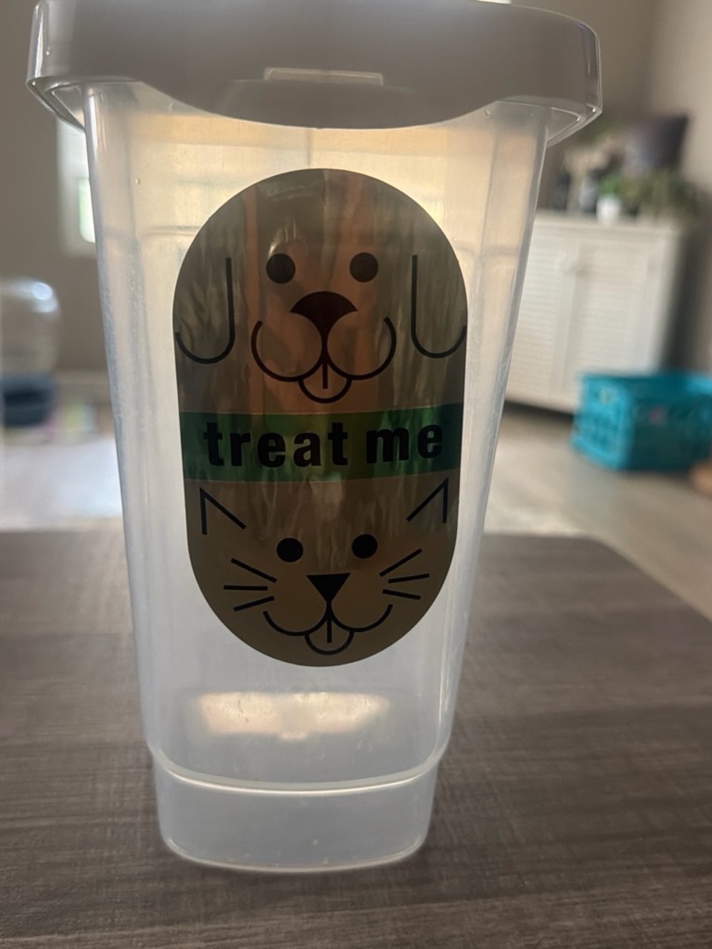 Clear Treat Me Pet Treat Container with Cute Dog & Cat Graphic